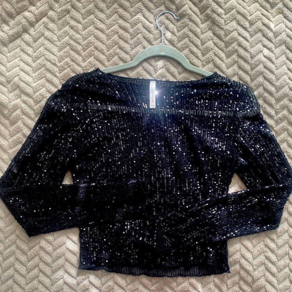 Black sequin mesh blouse